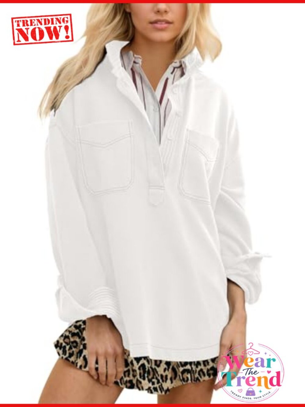 Oversized Polo Neck Sweatshirt Pullover Soft Cotton Tunic